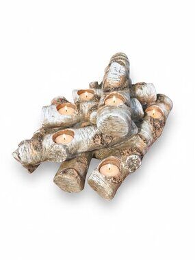 Plow & Hearth Resin Birch Logs Hearth Candle Holder – Fireplace Decor